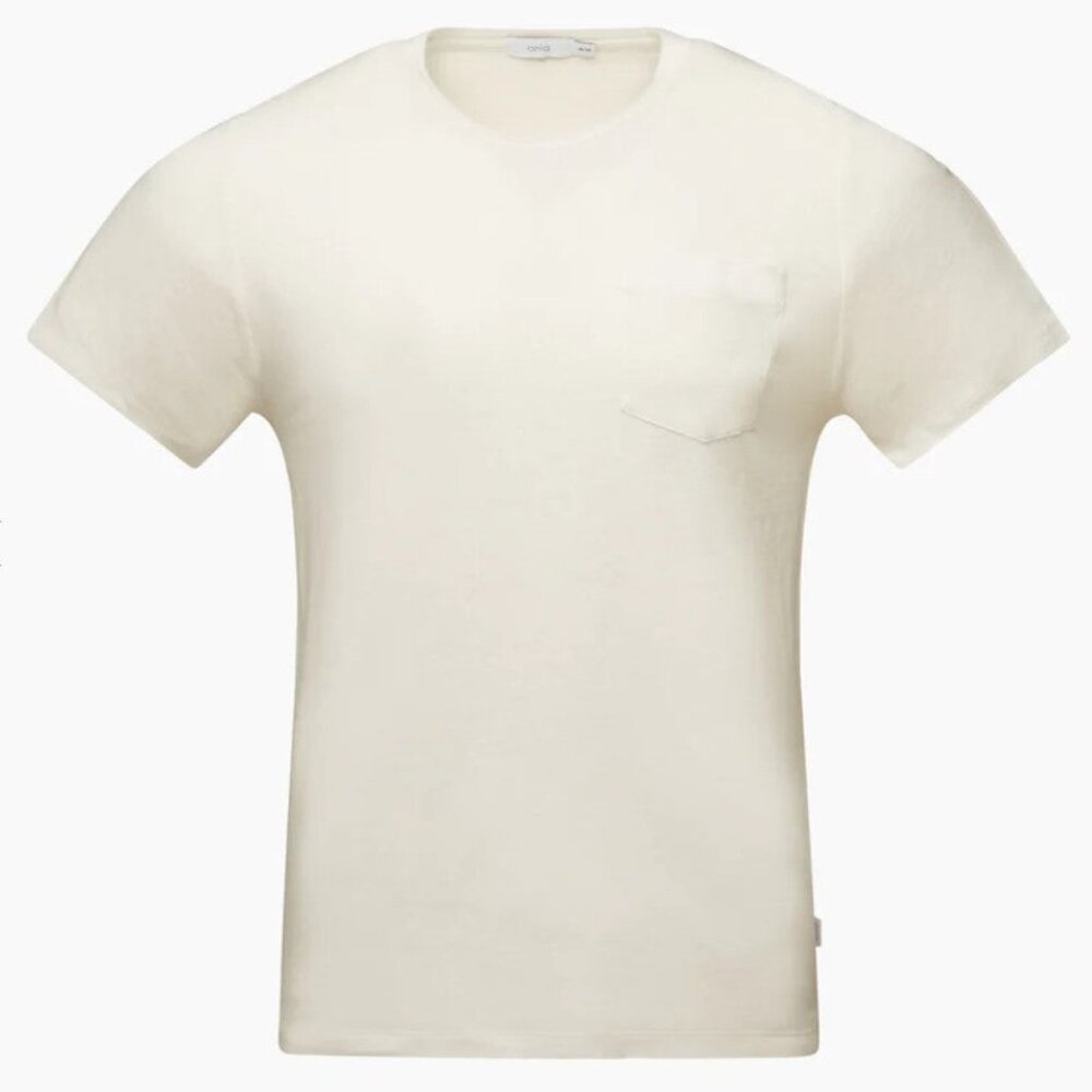 Onia Cream Linen Blend Short Sleeve Tee with Pocket